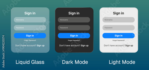 Registration form and login form page ui design with liquid glass style