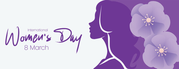 Papier peint photo Prune International Women’s Day 8 March Women Empowerment Banner Vector Template with Floral Background Women Silhouette Illustration for Social Media Header Advertising Greeting Card Design  © Nusrat