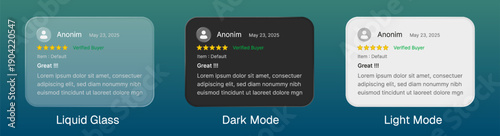 Product Review Ratings Card UI Design with liquid glass style