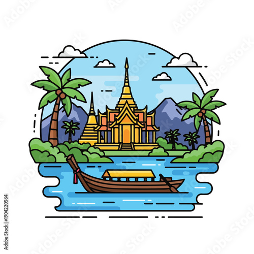 A serene temple by the water