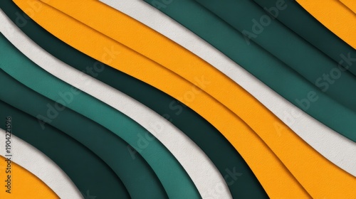 A vibrant abstract design featuring curved layers in teal, orange, and white, creating a dynamic and textured visual effect.