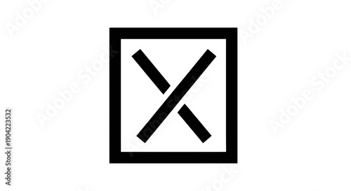 Simple black crossed lines icon on a white square background