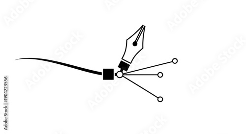 A stylized depiction of a feather quill pen with attached wires and connectors