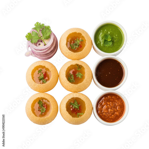 Delicious pani puri with spicy chutney and onion
