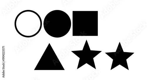Collection of five distinct geometric shapes in black and white