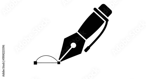 Black fountain pen creating an arc of ink on a light background