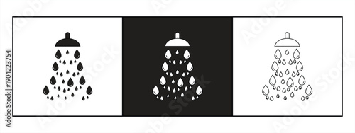 Shower icon with black outline for website design and mobile dark mode apps, isolated on white background, vector illustration