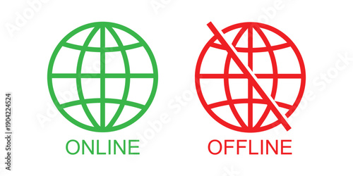 online and offline icon set. Internet on and internet off symbol. Internet status sign