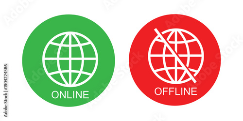 Internet connection status icon set. Online and Offline Internet Connection Icon set. showing online, offline, no signal, and connected network states