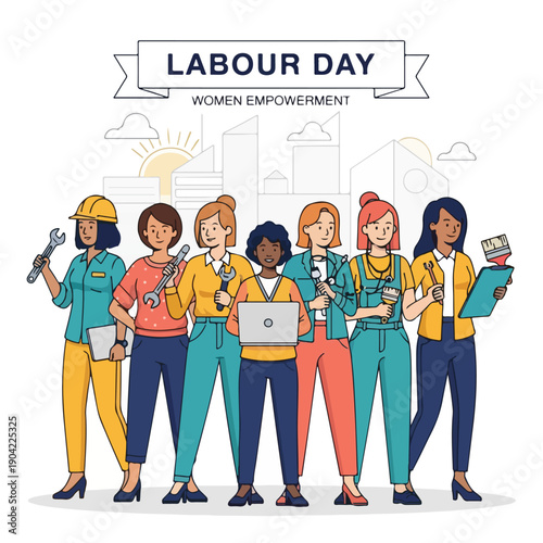 Illustration of a group of diverse women, symbolizing Labour Day and empowerment