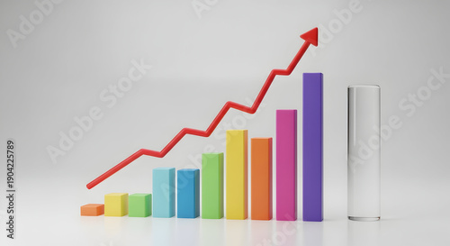 A colorful bar graph shows upward trending data represented by a red arrow against a neutral background Free Download A colorful bar graph shows upward trending data represented by a red arrow against a neutral background - GFXLoad