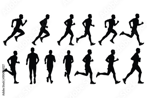 Collection of running silhouettes in various poses