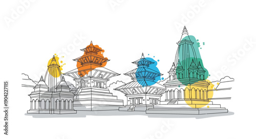 Cultural Event, Historic Architecture, Kathmandu, Digital Illustration, Urban View, Heritage Concept