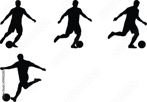 Soccer player silhouette set, kicking and running poses