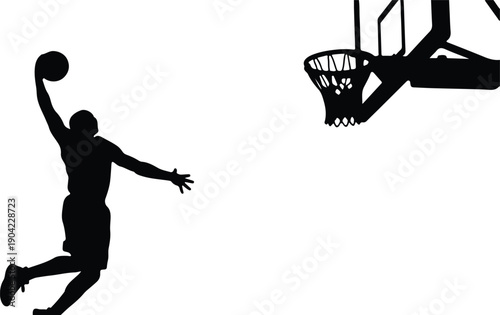 Basketball player jumping to dunk silhouette vector art