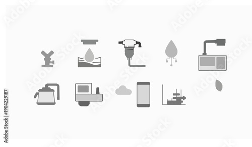 Smart irrigation and water management outline icons for eco and technology design