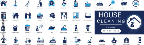 house cleaning icon set home, service, hygiene, broom, vacuum cleaner, sponge, sanitize, wash, sweep, mop, detergent, vacuum, bucket, home cleaning, maid professional vector set editable