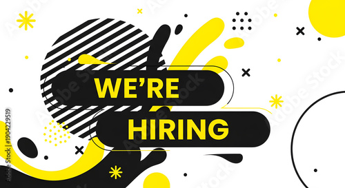 A visually appealing graphic with bold text saying were hiring in a modern style