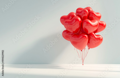 Red heart balloons on white background. Valentine's day concept. 3D Rendering