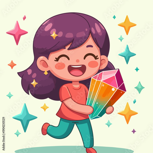 Cartoon vector illustration of a person carrying a diamond