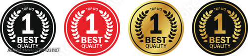 Top no. 1 best quality badge and label set. Premium and luxurious gold circle with number 1 text. For icons, symbols, signs, marks, logos, stamps. Vector image
