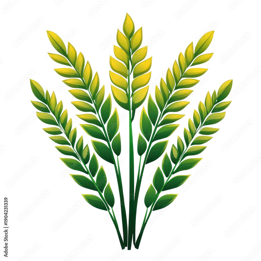Fototapeta premium Green wheat plant illustration with leaves isolated on Transparent Background