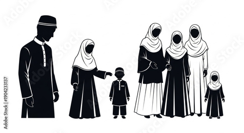 Muslim Family Silhouette Illustration.