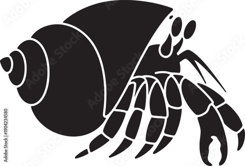 Hermit crab illustration with large shell and claws sideways  marine animal