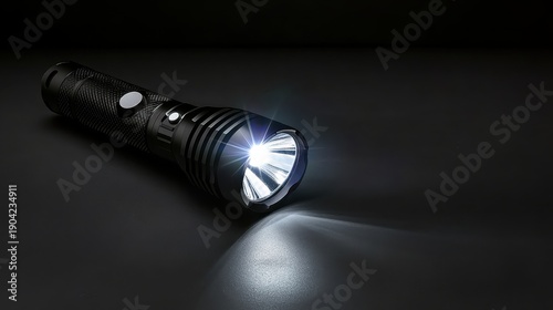 Bright led emergency flashlight illuminating the darkness with a strong focused beam