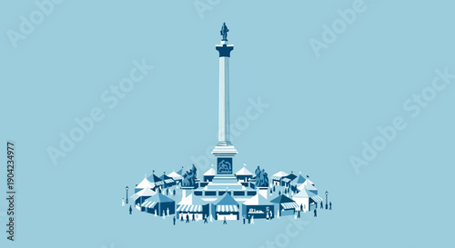 Monument Unveiling, National Landmark, City Square, Digital Art, Daytime, Aerial View