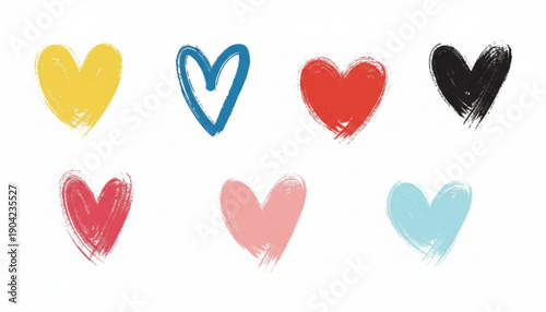 Colorful hearts in different colors and styles on white background for love and love symbol concepts