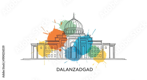 Artistic Illustration of Dalanjzadgad Architecture in Vibrant Colors