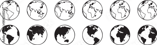 Minimal Planet Earth Icon Set Editable Stroke Vector Illustration