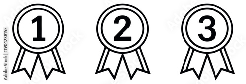 Line art ranking medal set featuring numbers one, two, and three for competition results