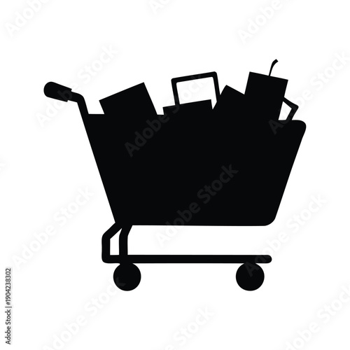 Shopping cart filled with various items silhouette vector illustration, shopping cart with electronics silhouette vector illustration