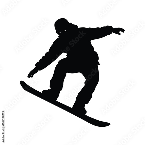 Silhouette of snowboarder performing a trick on a mountain slope vector illustration, snowboarder doing trick silhouette vector illustration