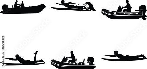 People and boats vector icons