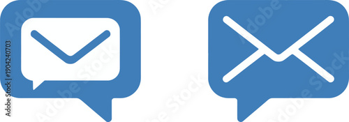 Two Communication Icons Showing Envelope Inside Speech Bubble for Inbox Message Confirmation and a Simple Envelope Outline for Email Notification Vector