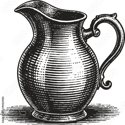 vintage water pitcher with decorative handle in engraved classic jug design for serving liquids