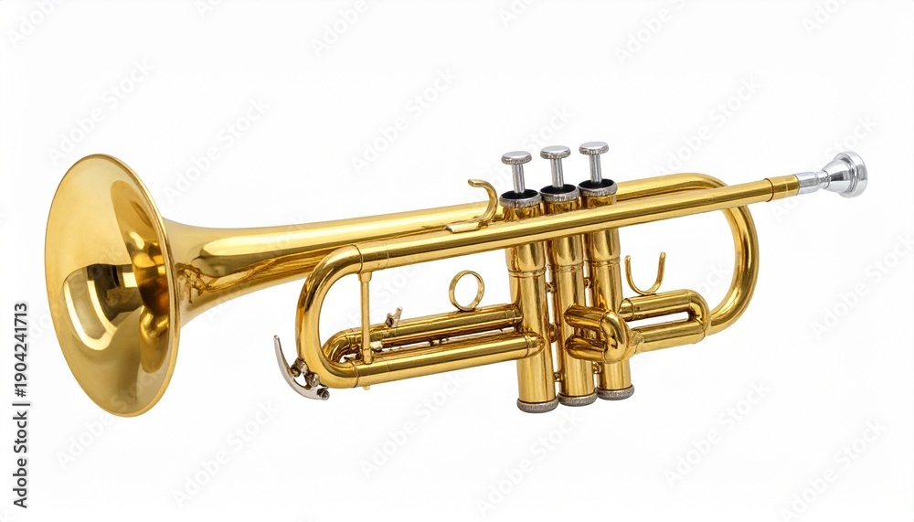 Obraz premium Golden Brass Trumpet on White Background