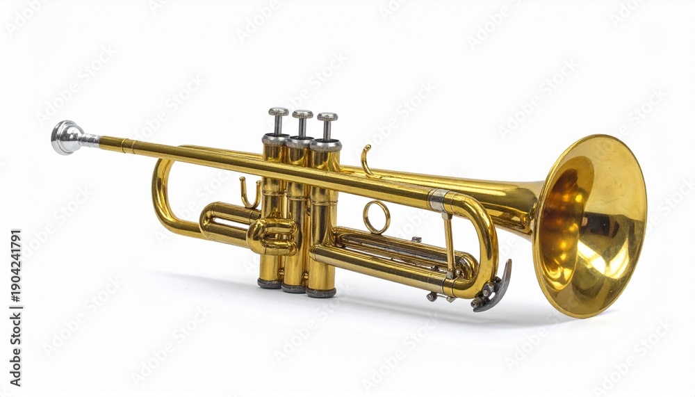 Obraz premium Golden Brass Trumpet on White Background