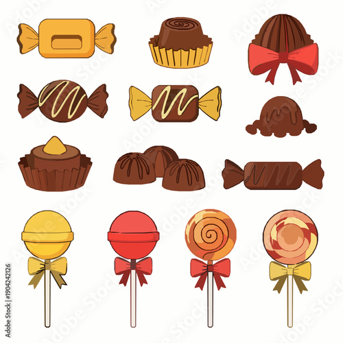 Confectionery Candy Shop Vector Flat Illustration Collection