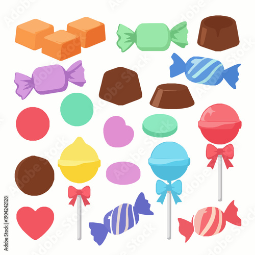 Sweet Candy and Bonbons Flat Vector Illustration Set