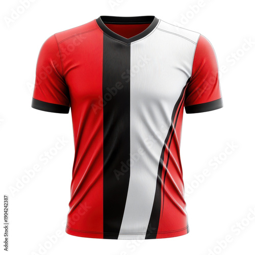Red, black and white sports jersey t-shirt mockup isolated on Transparent Background