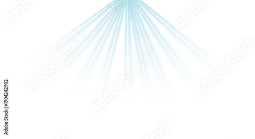 Soft, luminous pale blue sunburst rays emanate from top center, widening against a transparent background with expansive copy space below. Concept of purity, clarity, and new beginnings