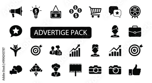 Business and marketing icons set including advertising and finance symbols