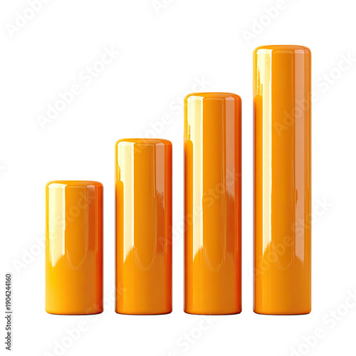 Four glossy orange cylindrical bars of increasing height on black background, indicating growth