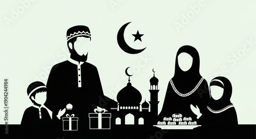 Muslim Family Celebrating Religious Holiday Together.