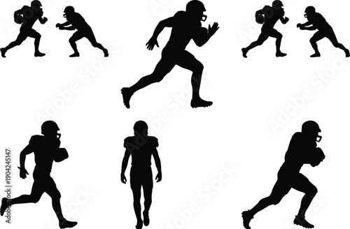 American football player silhouettes in action poses