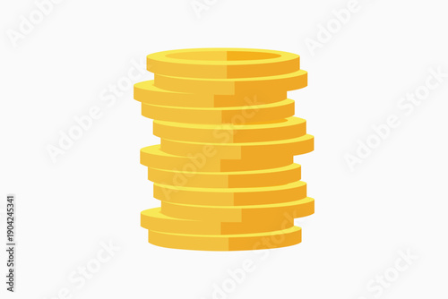Flat Vector Illustration of Stacked Gold Coins or Tokens for Financial and Gaming Design